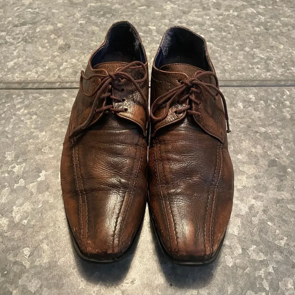 Kenzo Mens Brown Leather Square Toe Dress Shoes 6.5 Business Casual Designer